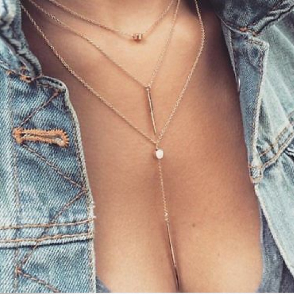 Triple Chain Bar & Circle Boho Necklace